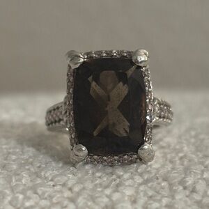 Judith Ripka Smoky Quartz and Pink Diamondique Statement Ring in Silver